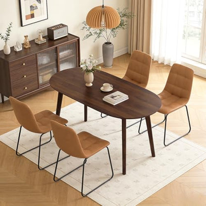 63" Oval Dining Table Set for 4 with Solid Wood Legs | 5 Piece Walnut Dining Table Set for Kitchen and Dining Room Furniture, 4 Brown Dining Chairs, Mid Century Modern - color: Walnut Table C-brown Chairs