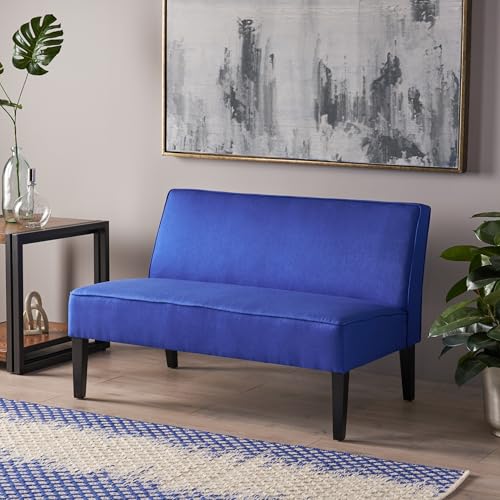 50" Armless Loveseat Sofa, Upholstered Futon Couch with Deep Banquette Seating and Solid Wood Legs for Bedroom, Modern Love Seat Couches for Living Room, Office (Navy Blue) - color: Navy Blue