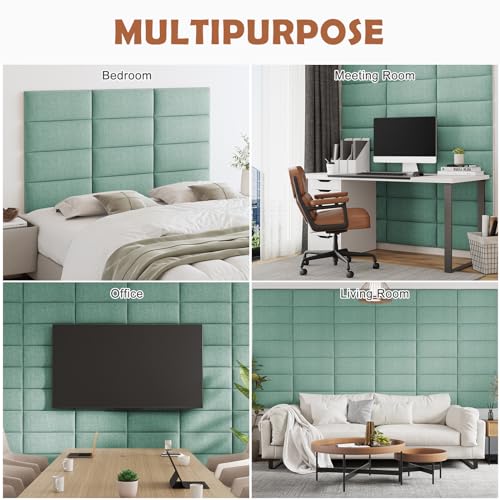 IFNOW Upholstered Wall Mounted Headboard, 3D Soundproof Wall Panels Peel and Stick for King Size, Reusable and Removable Tufted Bed Headboard in Grass Green (12 Panels, 10" x 24") - color: Fabric-grass Green, size: King