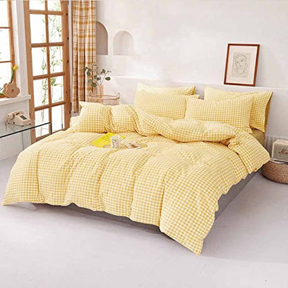 Yellow Grid Twin/Twin XL Size Duvet Cover Set 2 Piece, 68x90 Inch | Gingham Buffalo Check Geometric Pattern Microfiber Bed Comforter Cover Set, Soft & Lightweight Plaid Bedding Quilt Cover - color: Yellow Grid, size: Twin