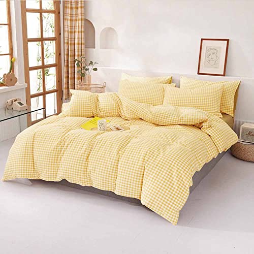 Yellow Grid Queen Size Duvet Cover Set 3 Piece, 90x90 Inch | Gingham Buffalo Check Geometric Pattern Microfiber Bed Comforter Cover Set, Soft & Lightweight Plaid Bedding Quilt Cover - color: Yellow Grid, size: Queen
