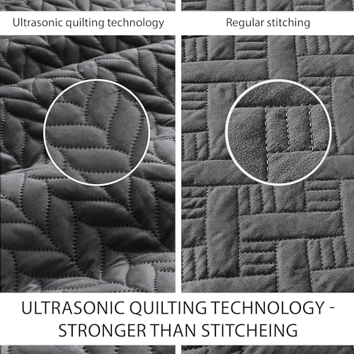 MOONLIGHT20015 Quilt Queen Size (90" x 96") with 2 Pillow Shams (20" x 26"+2") for All Season - 3 Pcs Lightweight Bedding Set Reversible Coverlet Embossed Quilted Bedspread (Charcoal/Dark Grey) - color: Charcoal/Dark Grey, size: Full/Queen