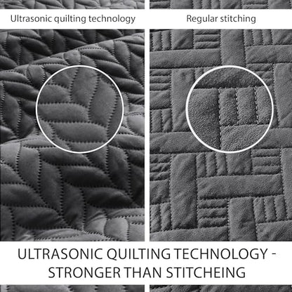 MOONLIGHT20015 Quilt Queen Size (90" x 96") with 2 Pillow Shams (20" x 26"+2") for All Season - 3 Pcs Lightweight Bedding Set Reversible Coverlet Embossed Quilted Bedspread (Charcoal/Dark Grey) - color: Charcoal/Dark Grey, size: Full/Queen
