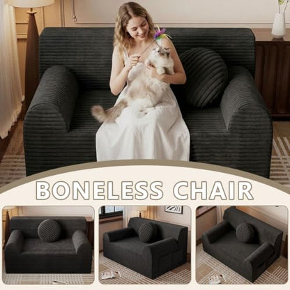 42" Boneless Oversized Chair with Side Pocket, Sofa Small Single Couch in a Box, Deep Seating Boneless Chair for Bedroom Living Room Office Apartment, No Assembly, Black - color: Black, size: 42'' Style 3