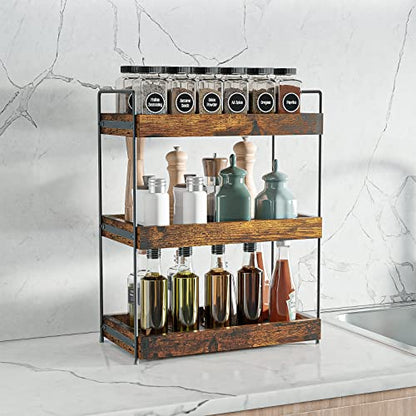 3-Tier Wood Bathroom Counter Organizer, Kitchen Spice Rack | Multi-use Vanity Shelf, Holds Skincare, Makeup, Perfume, Seasoning, Fits Sink, Dresser, Countertops - size: 3 Tier