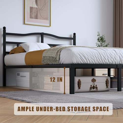 SHOANED 14 Inch Metal Bed Frame - Full Size Heavy Duty Bedframe with Headboard Black Basic Steel Slats Platform No Box Spring Needed/Easy Assembly/Noise Free - size: Full, style: 14 Inch with Headboard