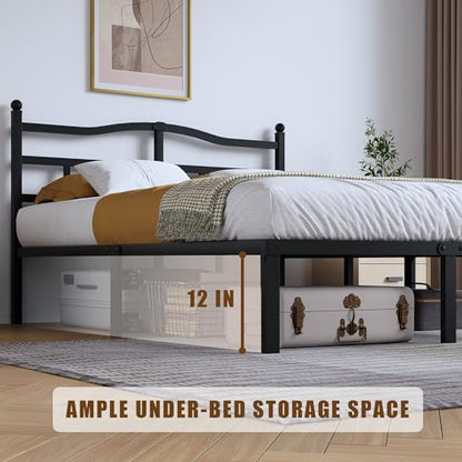 SHOANED 14 Inch Metal Bed Frame - Full Size Heavy Duty Bedframe with Headboard Black Basic Steel Slats Platform No Box Spring Needed/Easy Assembly/Noise Free - size: Full, style: 14 Inch with Headboard