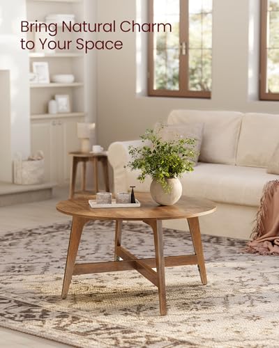 VASAGLE Round Coffee Table, 31.5-Inch Center Table, Tapered Legs | Curved Transitions, Easy to Assemble, for Living Room, Honey Brown, MAEZO Collection ULCT251KB01S - color: Honey Brown, size: 31.5"Dia. x 18"H