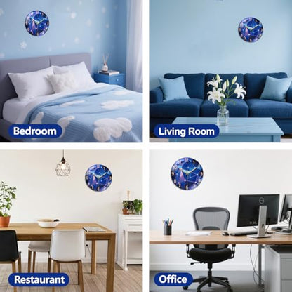 Light Geometric Wall Clocks Battery Operated, 12" Round Clock | Non Ticking Decorative Clock, Ocean Pattern Glass Design for Living Room, Kitchen, Bedroom & Bathroom Decor - style: Light Geometric Pattern