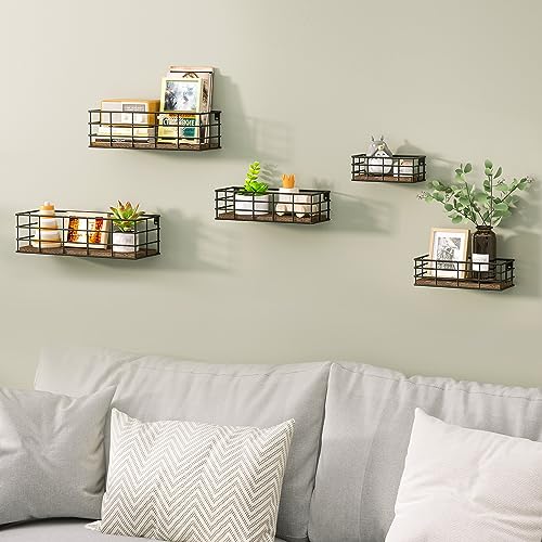 Fixwal Wire Frame Floating Shelves for Wall 5 Different Sizes Carbon Black | Black Floating Shelves with Guard Rails, 5 Sizes, Quick Mount, Keeps Items Safe, For Any Space - color: Carbon Black, size: 5pcs