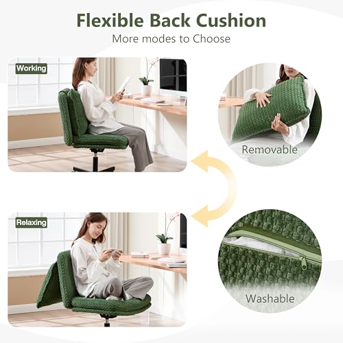 Fizzin Cross Cross Chair Memory Foam Armless with Wheels Home Office Green - color: Green