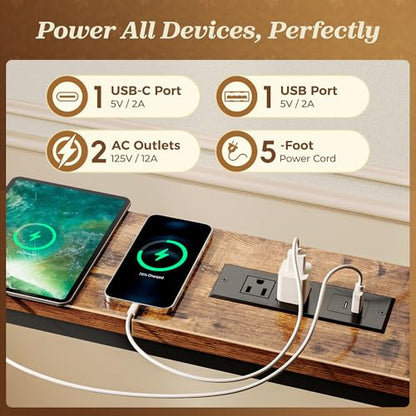 SUPERJARE 106.3 Inch Sofa Table with 2 Power Outlets and USB-C Ports | 5.9 Inch Narrow Console Table, Long Entryway Hallway Couch Table Behind Sofa, Small Spaces, Living Room, Rustic Brown - color: Rustic Brown, size: 5.9"D x 106.3"W x 29.7"H