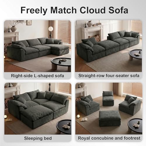 Cloud Couch Sectional for Living Room, Modular L Shaped Boneless Sofa with Chaise, Compressed No Assembly Couch, Deep Seat Chenille Upholstered Convertible Sofa Bed (Black) - color: Black