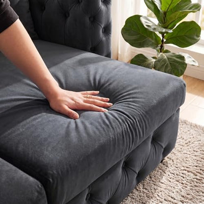 89" 4-Seater Queen Size Pull Out Sofa Bed with 3 Pillows, Gray | 4-Seater Classic Velvet Sofa with Tufted Design,3 Pillows,89" Extra Large 3-in-1 Pull Out Sofa - color: Q-dark Gray-w02