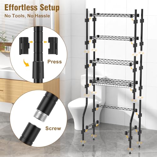 4 Tier Over The Toilet Storage Rack, Bathroom Organizers and Storage Over Toilet with Adjustable Shelf and Basket, Above Toilet Storage Bathroom Cabinet for Small Space (Black) - style: Modern