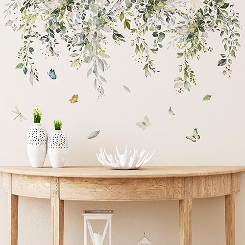 Runtoo Green Plant Leaves Wall Decals Hanging Vine Flower Leaf Wall Stickers for Bedroom Living Room Wall Art Decor - color: Hanging Vines Flowers