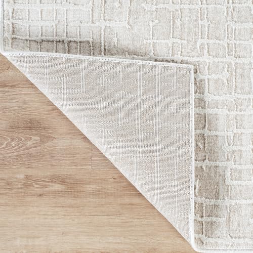 Abani Beige Area Rug - 2'6" x 6' Area Rugs for Bedroom - Vera Collection Geometric Grid Pattern - Non-Shedding, Easy to Clean Durable Rugs for Living Room, Bedroom or Office, Pet & Child Friendly - size: 2'6" x 6' (Rectangular)