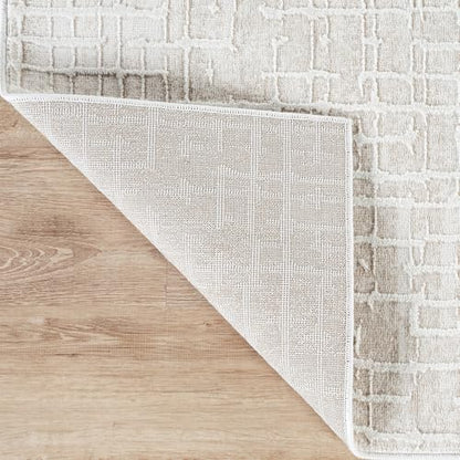 Abani Beige Area Rug - 2'6" x 6' Area Rugs for Bedroom - Vera Collection Geometric Grid Pattern - Non-Shedding, Easy to Clean Durable Rugs for Living Room, Bedroom or Office, Pet & Child Friendly - size: 2'6" x 6' (Rectangular)