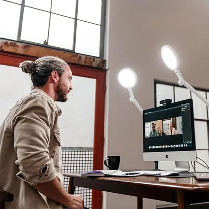 LUME CUBE Edge 2.0 LED Desk Lamp | Dimmable Home Office Desk Light with USB Charging Port & Strong Swing Arm | Adjustable Color Temperature and Brightness | Circle Webcam Light - White 2pk - size: White - Pack of 2