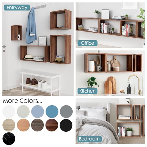 Wall Mount Shelf Set of 4, Floating Cube Shelves for Space Discovery Home and Commercial Use, Large Size Shelves Set, Dark Walnut - color: Dark Walnut, size: Set4