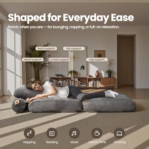ovios Folding Sofa Bed, Foldable Sleeper Chair Floor Futon, Comfy Portable Convertible Fold Out Lounge Chairs for Living Room Bedroom, Grey - color: Grey