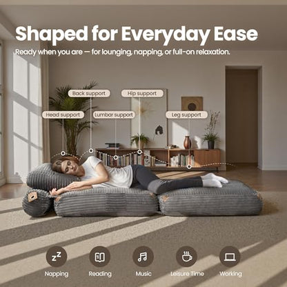 ovios Folding Sofa Bed, Foldable Sleeper Chair Floor Futon, Comfy Portable Convertible Fold Out Lounge Chairs for Living Room Bedroom, Grey - color: Grey