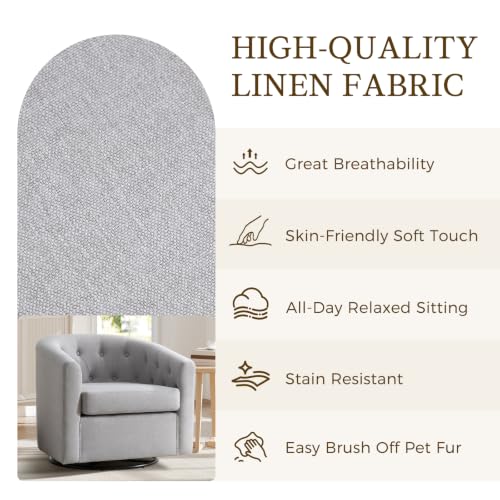 ANJ Swivel Accent Chair, 360 Degree Round Swivel Barrel Chairs with Padded Armrests & Comfy Backrest, Modern Linen Fabric Armchair for Living Room, Bedroom, Office, Light Grey - color: Light Grey