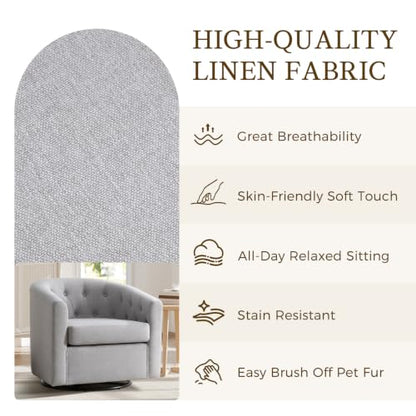 ANJ Swivel Accent Chair, 360 Degree Round Swivel Barrel Chairs with Padded Armrests & Comfy Backrest, Modern Linen Fabric Armchair for Living Room, Bedroom, Office, Light Grey - color: Light Grey