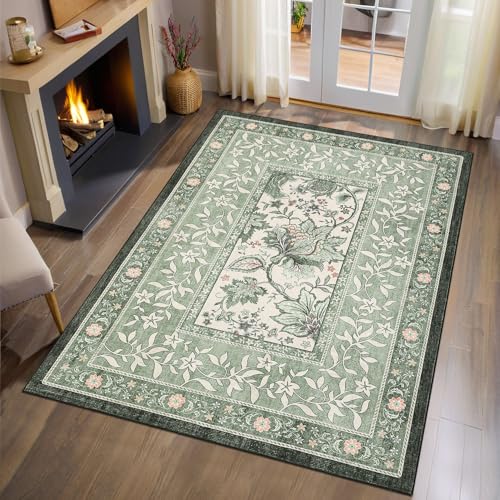 GarveeHome Provence Sage Green 3x5 Rug Washable Non-Slip Low-Pile Indoor Rugs for Entryway Botanical Grove Vintage Boho Cottage Throw Carpet for Kitchen Bedroom Living Room Bathroom Mat - color: Sage Grove, size: 3' x 5' (Rectangular)