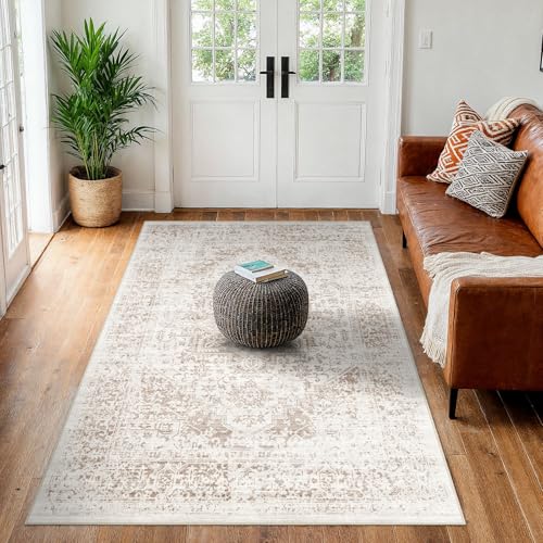 3x4 Washable Runner Rug: Vintage Medallion Kitchen Soft Rugs IvoryBeige | Non Slip Pet Friendly Water Resistant Low Pile Design Easy Clean Durable for Entryway Hallway and Indoor High Traffic Areas - color: Ivory/Beige, size: 3x4