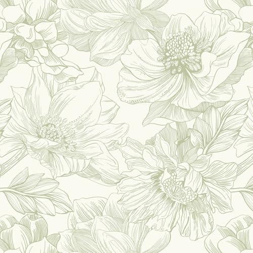 Ismoon Vintage Floral Wallpaper Peel and Stick Beige and Green Contact Paper 17.3inx16.3ft Removable Self Adhesive Wall Paper for Bathroom Bedroom Cabinet Mural Wall Decor Vinyl Renter Friendly - color: Beige and Green, size: 17.3" x 196"
