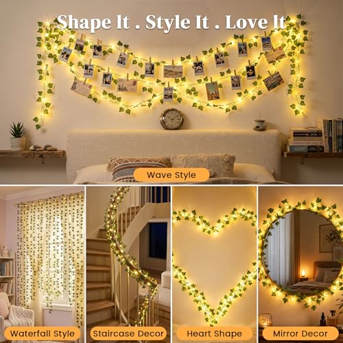 DomeStar 40 FT 120 LED Fairy Lights with Vines, Vines with Light, Curtain | Bedroom, String Lights with Remote for Dorm, Wedding, Party, Wall, Indoor, Outdoor Holiday Home Decor - style: 40Ft-120LED-lvy