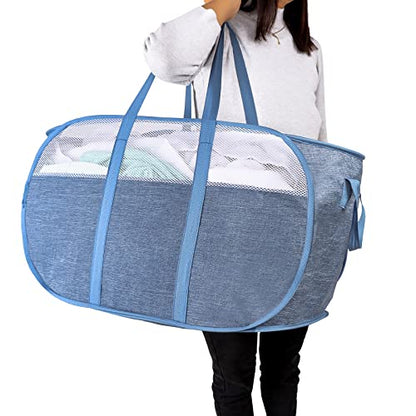 Pop Up Laundry Hamper，with Durable Handles collapsible laundry basket，Easy to Open and Fold for college Dorm,kids room，travel (Blue)… - color: Blue