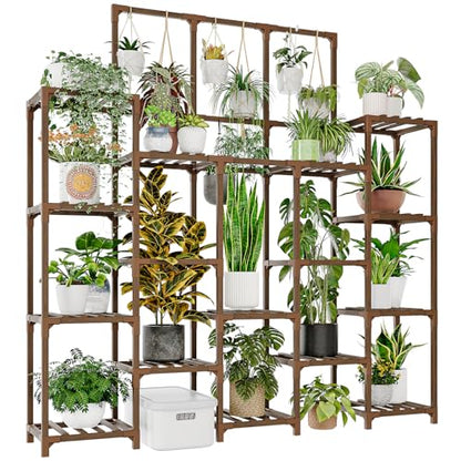 GENTINGBRO Plant Stand Indoor Outdoor 63" Tall Plant Shelf for Plants 14-Tier Large Plant Sheves for Living Room Heavy Duty Plant Rack Garden Balcony Patio Hanging Planter
