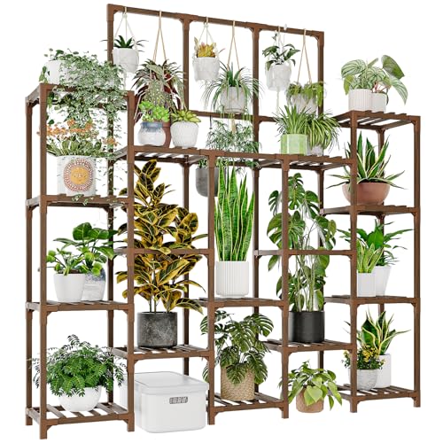 GENTINGBRO Plant Stand Indoor Outdoor 63" Tall Plant Shelf for Plants 14-Tier Large Plant Sheves for Living Room Heavy Duty Plant Rack Garden Balcony Patio Hanging Planter