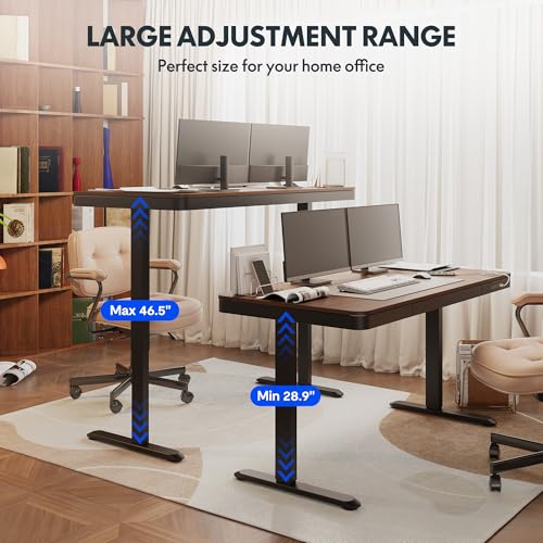 FLEXISPOT Comhar 55" Electric Standing Desk with Storage, Built-in Drawer & USB Charging Ports, Height Adjustable Sit Stand Computer Desk, Quick Assembly, Child Lock, Walnut - size: 55"Dark Walnut/Black