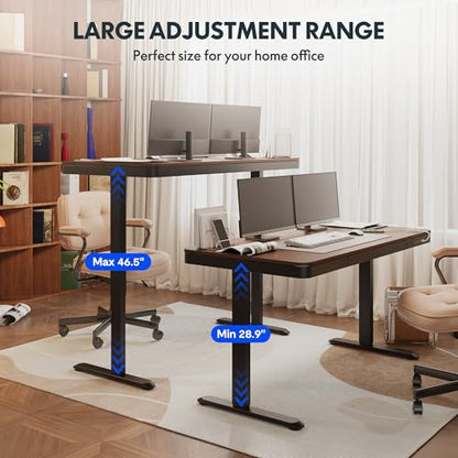 FLEXISPOT Comhar 55" Electric Standing Desk with Storage, Built-in Drawer & USB Charging Ports, Height Adjustable Sit Stand Computer Desk, Quick Assembly, Child Lock, Walnut - size: 55"Dark Walnut/Black