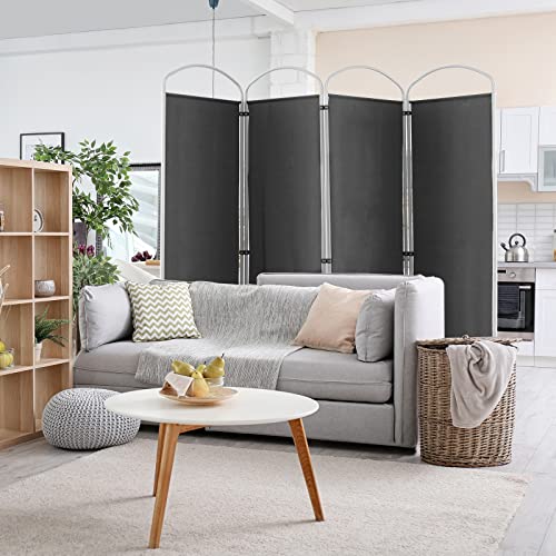 Giantex 1.8m(6.2피트) 접이식 4패널 룸 디바이더 그레이 - 221cm(87인치) 너비의 독립형 접이식 패브릭 프라이버시 스크린, 경량 휴대용 파티션 벽 칸막이 및 분리기, 홈 오피스, 아파트, 스튜디오용 - color: 회색., size: 4-Panel