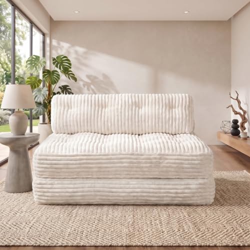 Boneless Chair Folding Sofa Bed, Sleeper Chair, Beige, Full | Fold Out Chair Bed, Portable with Pillow, Back Support, For Living Room Bedroom, Comfy Mattress for Adults - color: Beige, size: Full