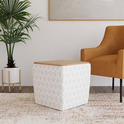 HomePop 19" Storage Ottoman with Wood Top - Sage Paisley Medallion Cream - color: Sage Paisley Medallion Cream
