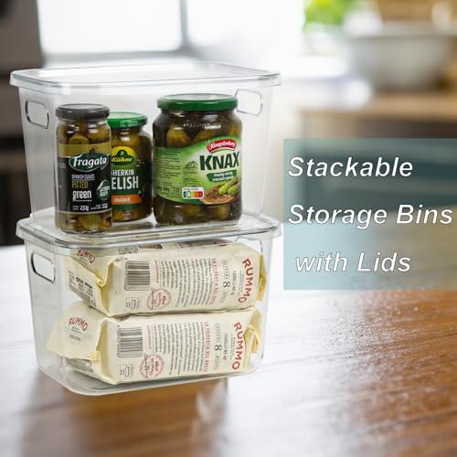 ZEXALOR 4PCS Clear Plastic Storage Bins with Lid, Stackable Pantry Cabinet Organizers and Storage, Lidded Storage Container Boxes for Organizing Kitchen,Closet,Dresser,Bathroom (4 Pack - 10.2×7×5.9“)
