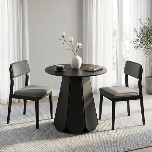 31.5" Round Dining Table, Small Circle Kitchen Table for 2-4 People, Modern Farmhouse Wood Dinning Room Tables with Pedestal Base, Space Saving Dinner Tables for Small Spaces, Mesa de Comedor, Black - color: Black