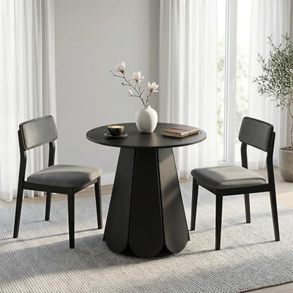31.5" Round Dining Table, Small Circle Kitchen Table for 2-4 People, Modern Farmhouse Wood Dinning Room Tables with Pedestal Base, Space Saving Dinner Tables for Small Spaces, Mesa de Comedor, Black - color: Black
