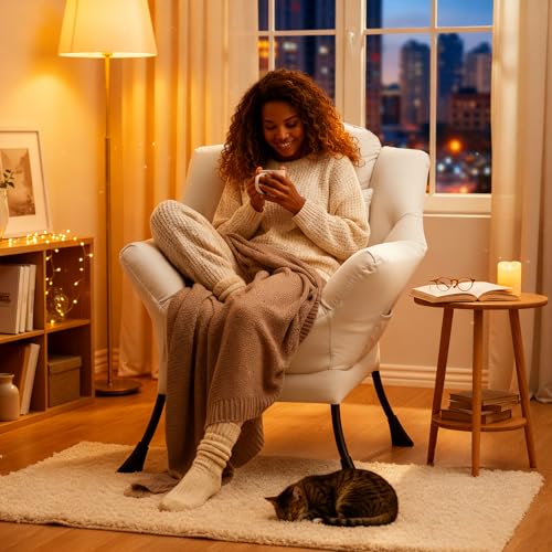 Lazy Chair, Comfy Reading Accent Chair for Bedroom, Beige | Comfy Bedroom Accent Chair with Washable Removable Cover and extra throw pillowfor Living Room Dorm - color: Beige-single