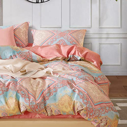 SAPHREAS Twin Size Bohemian Duvet Cover Set 2pcs Pink Cotton Boho Bedding Comforter Cover Set Blue 1 Duvet Cover 1 Pillow Sham - color: Celia, size: Twin (68"x90")
