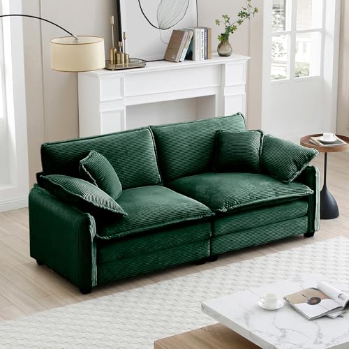 81" Corduroy Modern Loveseat Sofa, 2 Seater Sectional Couches for Living Room, Green Deep Seat Modular Sectional Sofa, Sofá de dos plazas - color: Upgraded-green, size: 2 Seater