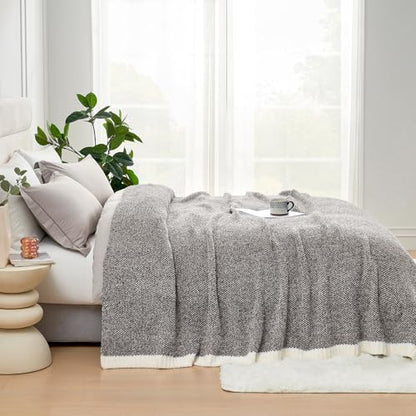Snuggle Sac Queen Size Bedding Blankets, Super Soft Warm Oversized Blankets for Bed, Cozy Knit Fuzzy Plush Bed Blankets,Heather Dark Grey,90x90 inches - color: Heather Dark Grey, size: Queen (90"x90")