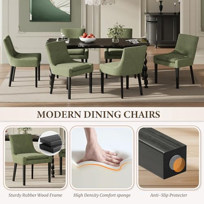 COLAMY Modern Dining Room Chairs Set of 2 with Mid Back and Wood Legs, Upholstered Kitchen Chairs for Dining Room/Living Room, Light Green - color: Light Green, size: Set of 2