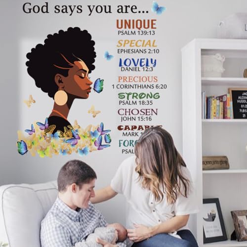 Black Girl Wall Stickers God Says You are Wall Decals Inspirational Quote Wall Decals Removable DIY Peel and Stick Wall Sticker r for Wall Decoration Afro Woman Bedroom