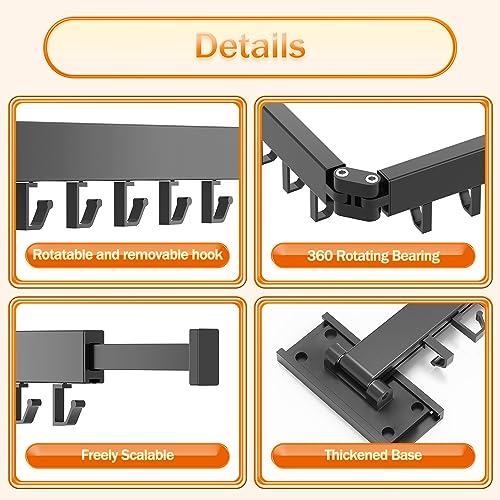 HEILAIYI Clothes Drying Rack for Laundry,Wall Mounted Clothes Hanger Rack,Folding,Retractable,Collapsible(J Shape Hooks) - size: Black/J-Shape Hooks